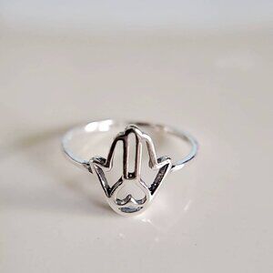 Hand Ring, Sterling Silver Ring, Minimalist Hamsa Ring, Protection Amulet Ring,